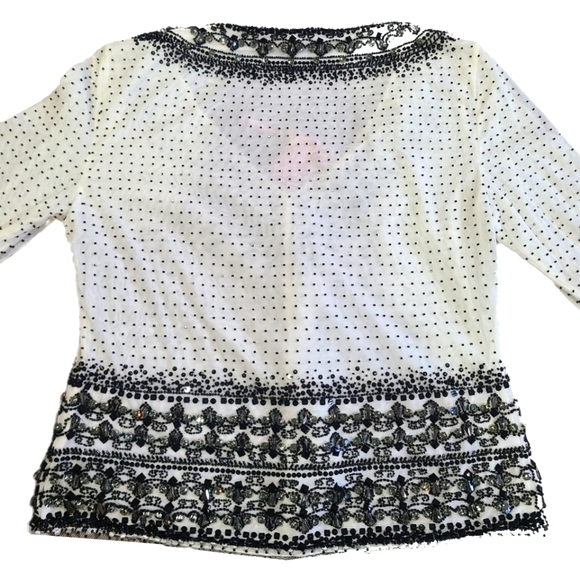 Escada Black/ White Embellished Beaded Stretch V-neck Long Sleeve Fitted 38 US 6 - Picture 3 of 11
